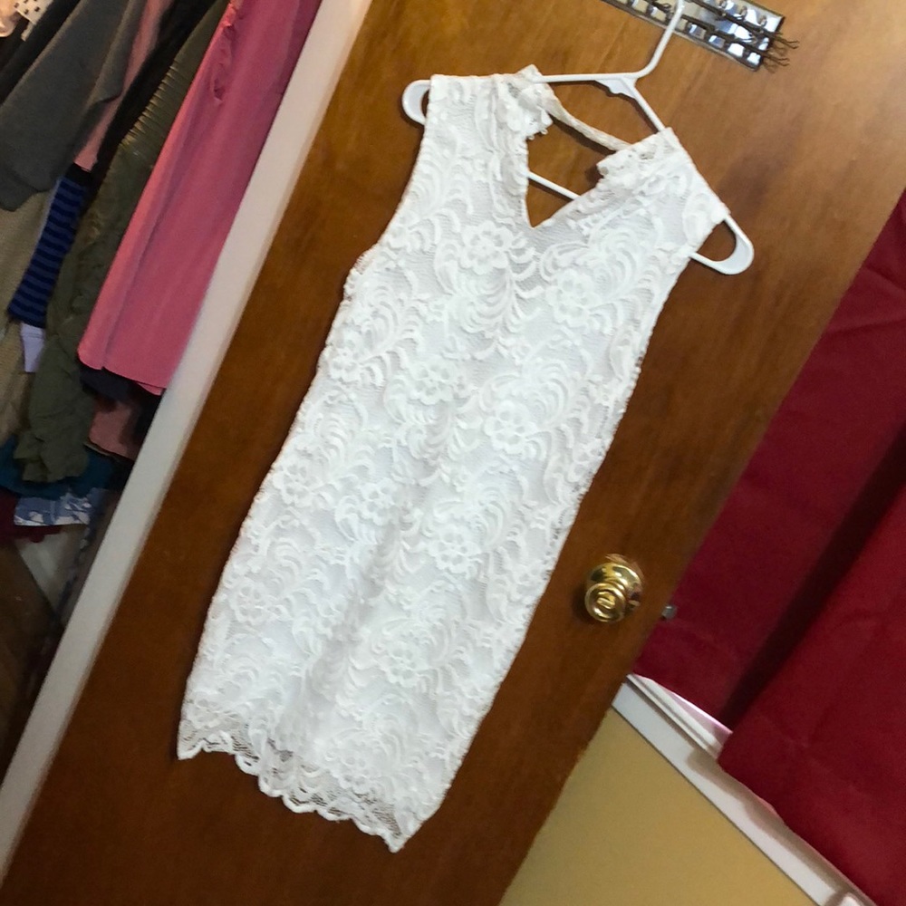 White front cut out dress